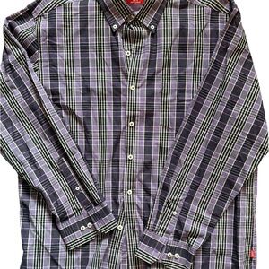 Purple Plaid Button-Down Men's Shirt IZOD Xl Slim Fit